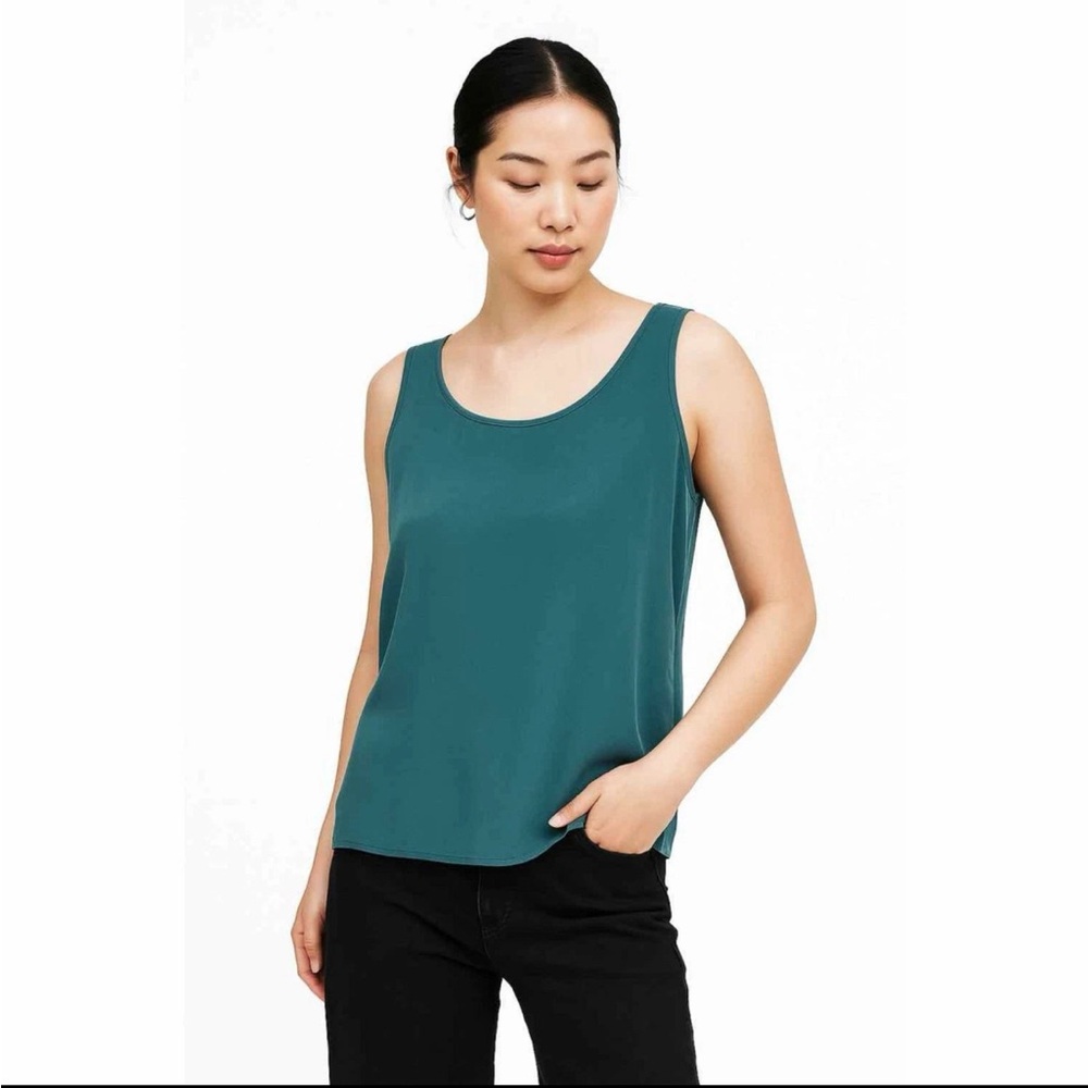 New Eileen Fisher 100% Silk‎ Teal Sleeveless Tank Top Blouse XL